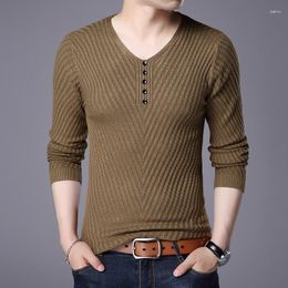 Men's Sweaters 2023 Solid Colour Pullover With Small V-neck Button Design Simple And Versatile For Everyday Casual Bottoms