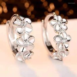 Hoop Earrings 2023 925 Sterling Silver Small Flower Round Female Charm Jewelry Gift