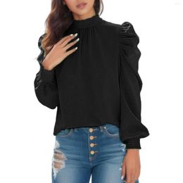Women's Blouses Soild Shirts Fashion Woman Blouse 2023 Half Collar Bubble Long Sleeve Top For Ladies Pullover