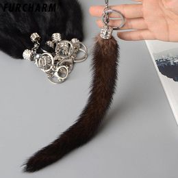 Berets FURCHARM 15cm Big Mink Tail Fur Pom Ball Real Pompom Fluffy Pompons Accessories For Bags Hats Cap Scarf