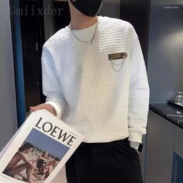 Men's Hoodies Gmiixder Korean Waffle Shirt Hatless Long Sleeve Underlay Sweatshirt Autumn/Winter O-Neck Slim Fit Handsome Pullover