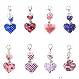 Keychains Lanyards 8 Colours Fashion Stars And Stripes Print Pu Leather Love Heart Keychain Sier Colour Clasp Pave Independence Day Ke Dhscx