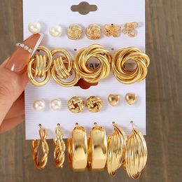 Stud 11 Pairs A Set Fashion Zinc Alloy Faux Pearl Rotation Geometry Decorative Earrings Womens Daily Decoration 230814