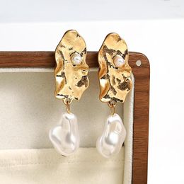 Dangle Earrings Lifefontier Baroque Irregular Pearl Drop For Women Vintage Geometric Metal Long Earring Statement Jewelry Gifts