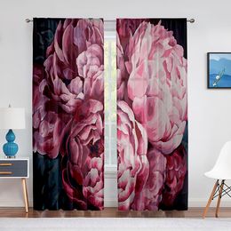 Sheer Curtains Pink Peony Floral Spring Watercolour Voile for Living Room Bedroom Kitchen Window Drapes Chiffon Tulle 230815