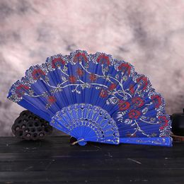 Decorative Figurines Retro Folding Flower Printing Hand Held Fan Art Decor Wedding & Party Cosplay Chinese Portable Home Decoration