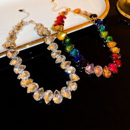 Pendant Necklaces Colorful Crystal Necklace For Women Luxury Fashion Water Drop Choker Necklaces For Party Wedding Bridal Jewelry 230815