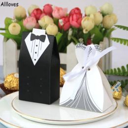 100 pcslot Bride And Groom Wedding Favor Holders Gifts Bag Candy Box DIY With Ribbon Wedding Decoration Souvenirs Party SuppliesZZ