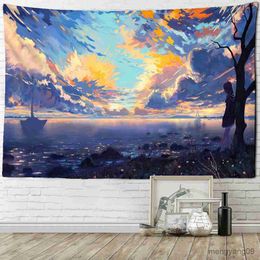 Tapestries Girl Landscape Tapestry Wall Hanging Colourful Painting Art Room Dormitory Decor Background R230815