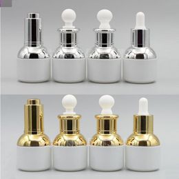 30ML Empty Refillable Upscale Pearl White Glass Bottle Essential Oil Cosmetics Jar Pot Container Vial with Glass Pipette Eye Dropper Hvwrd