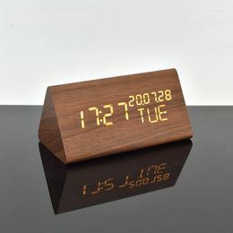 Table Clocks 2023 Home Electronic Clock Temperature And Humidity Student Alarm Living Room Wood Seat