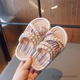 Slipper Casual Kids Slippers Summer Girls' Sandals Pearls Anti-skid Outer Wear Soft Soled Baby's Chic Beach Shoes Children's Footwear R230815