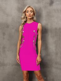 Casual Dresses Women's Solid Colour Bodycon Sleeveless O-Neck Chain Mini Sexy Club Birthday Party Bandage Dress 2023 Products