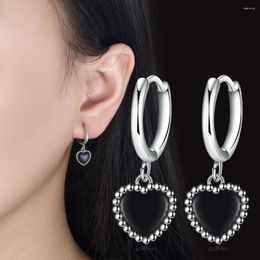 Stud Earrings Luxury 925 Sterling Silver Black Heart For Women Designer Jewelry Accessories Novelties 2023 Trend To Sell