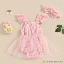 Girl's Dresses Baby Girls Summer Romper Floral Embroidery Romper Dress Straps Sleeveless Sweet Triangle-Bottom Jumpsuit And Headwear R230815