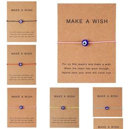 Identification Make A Wish Blue Evil Eye Woven Paper Card Bracelet Men Women Adjustable Lucky Red String Bracelets Female Fashion Drop Dhtc6