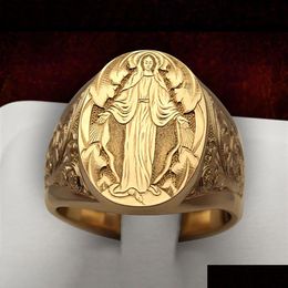 Band Rings Christian Fashion Virgin Mary Religious Ring For Men Women Boutique Jewelry Us Size 6-13 Drop Delivery Dhyei