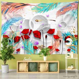 Tapestries Colorful Bright Flowers Feather Tapestry Art Style Decor Home Decor Wall Hanging Yoga Mat R230815