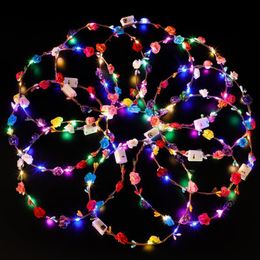 Accessori per copricapi 10 pezzi Testa 10 LED Copricapo di fiori Corona floreale Donna Ragazza Festa di compleanno Bomboniera Fascia per capelli luminosa 230815