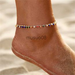 Anklets Fashion New Chain Anklet Double Foot Colored Rice Bead Tassel Pendant Foot Ornament for Women Charm cessories Beh Jewelry J230815