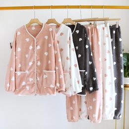 Women's Sleepwear Fdfklak Autumn Winter Thicken Flannel Women Pyjamas Set Two-Piece Suit Warm Home Clothes Long Sleeve Pyjama