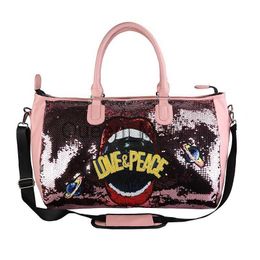 Duffel Bags Fashion Girls Pink Duffel Sequins Bag Factory Wholesale Shiny Sequin Luggage Sport Gym Shoulder Travel Bag J230815