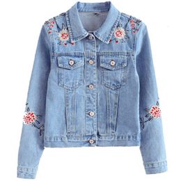 Women s Jackets Flower Embroidery Classic Loose Length Jeans Jacket Straight Denim Women Girls long jacket Coat fashion Y098 230815