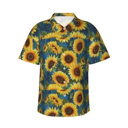 Men's Casual Shirts Green Plant Sunflower Mens Hawaiian Short Sleeve Button Down Beach Tropical Floral