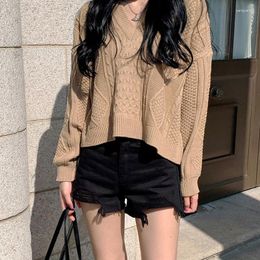 Women's Sweaters IAMSURE Loose Basic Solid Casual Preppy Style Long Sleeve V-Neck Knitted Pullovers Women 2023 Fashion Streetwear Ladies