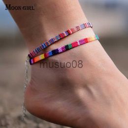 Anklets 2Pcs/Lot Bohemian Anklets for Men and Women Handmade Rope Friendship Beh Barefoot Brelet on the Leg Chain Boho Foot Jewelry J230815