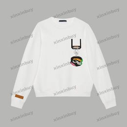 xinxinbuy Men women designer Sweatshirt Eyes Pockets Face label graffiti printing sweater Grey blue black white S-XL