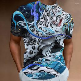 Men's T Shirts 2023 3D Cheetah Print T-shirt Animal Top Round Neck Short Sleeve Street Clothing Loose And Comfortable