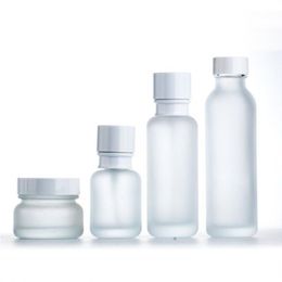 50 110 150ML frosted glass bottle Cream Jar with white pump& lid for serum/lotion/emulsion/foundation cosmetic packing Nbvca