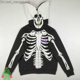 Men's Hoodies Sweatshirts Kapital Skeleton Print Zip Jacket Death Severe Black Wool Hooded Skull Cardigan Hoodie Sweatshirt Coat Z230815