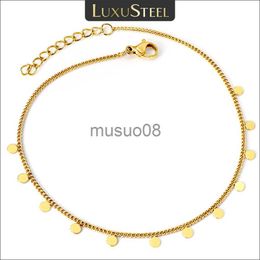 Anklets LUXUSTEEL Simple Mini Round Coin Dis Charm Anklets For Women Stainless Steel Anti-allergic Leg Brelet Summer Beh cessories J230815