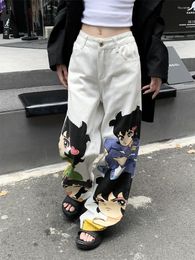 Women's Jeans Anime Characters Wide Leg For Women Summer Streetwear High Waist Loose Print Lady Chic Straight Denim Pants