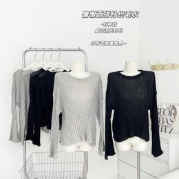 Women's Sweaters Vintage Basic Solid Color Sweater Y2K Long Sleeve Casual Party Pullover Aesthetic Jumper Top