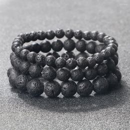 Strand Natural Volcanic Beads Bracelet Men Charm Black Lava Bracelets Essential Oil Diffuser Elastic Bangles For Women Jewelry Pulseras