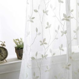 Curtain Modern pastoral white simple versatile embroidered vine rattan screen yarn curtains sheer tulle for bedroom living room windows