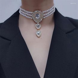 Pendant Necklaces Crystal Water Drop Pearl Multilayer Necklace For Women Fashion Exaggerated Personality Choker Collars