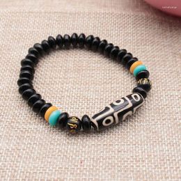 Strand Natural Tibetan Dzi Agates Bracelets Reiki Healing Gems Stone Buddha Prayer Three Eye Nine-eyed Charm Coffee Agat Male