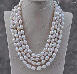 Pendant Necklaces Z11565 4Row 20" 13mm White Baroque Freshwater Pearl CZ Bead Necklace