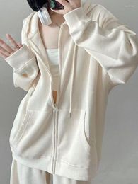 Women's Hoodies QWEEK Casual Long Sleeve Zip Up Women Korean Oversized Zipper School Student Hooded Sweatshirt 2023 Spring Fashion