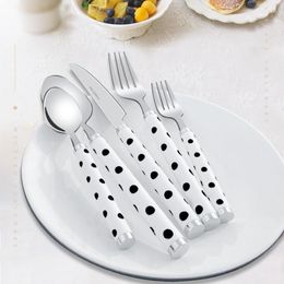 Dinnerware Sets Stainless Steel Upscale Dot Pattern Handle Silver Western Tableware Knife Dessert Fork Spoon Flatware Kitchen Supply