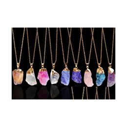 Pendant Necklaces Selling Natural Gemstone Pendants Necklace Gold Chain Statement Rose Quartz Healing Crystals Jewelry For Women Gir Dhfub