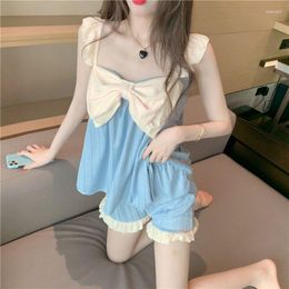 Women's Sleepwear Bow Women Pyjamas Shorts Sets Korean Pijama Loungewear Spaghetti Strap Underwear Two Piece For Night Wear