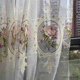 Curtain American Luxury Peony Embroidery Tulle Curtain For Living Room European Elegant Flower Embroidery Sheer Voile Drapes For Bedroom R230815