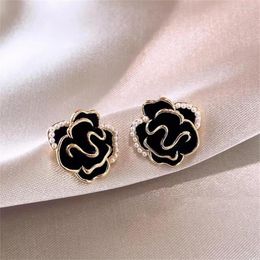 Stud Earrings Exquisite Black Camellia Pendant Flower 2023 Jewellery Party Girls' Luxury Accessories For Women's Gift