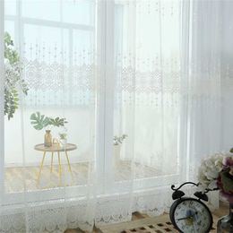 Curtain Modern White embroidery tulle curtains for bedroom living room window Elegant sheer curtain Ready made