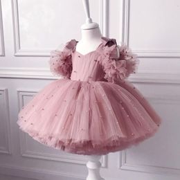Girl's Dresses 0-5Y baby girl dress baby dress christening dress pearl mesh princess dress tutu bow birthday party dress baby girl dress 230815